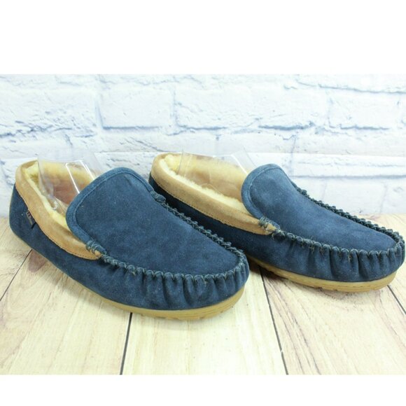LL Bean Blue Suede Wicked Good Shearling Lined Venetian Slippers Size 11 M - Picture 3 of 9